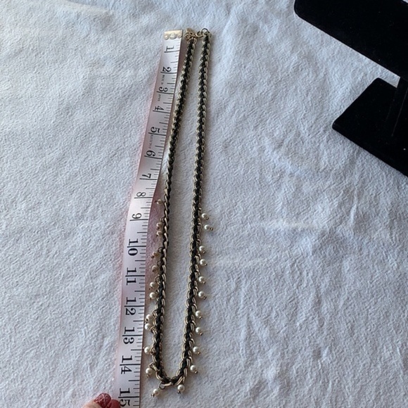 Ann Taylor long leather woven gold tone crystal charm statement necklace - Picture 6 of 9